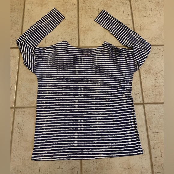 Joe Fresh Navy White Distressed Stripe Long Sleeve Top M/M Boatneck Nautical - Picture 2 of 7